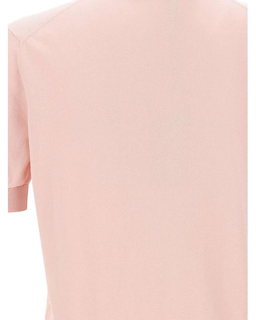 FILIPPO DE LAURENTIIS Pink Knitted Polo-Collar T-Shirt for men