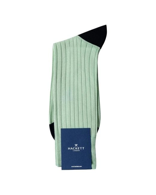 Hackett Green Ribbed-Knit Contrast-Heel Socks for men