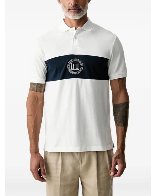 Hackett White Logo-Embroidered Buttoned Polo Shirt for men