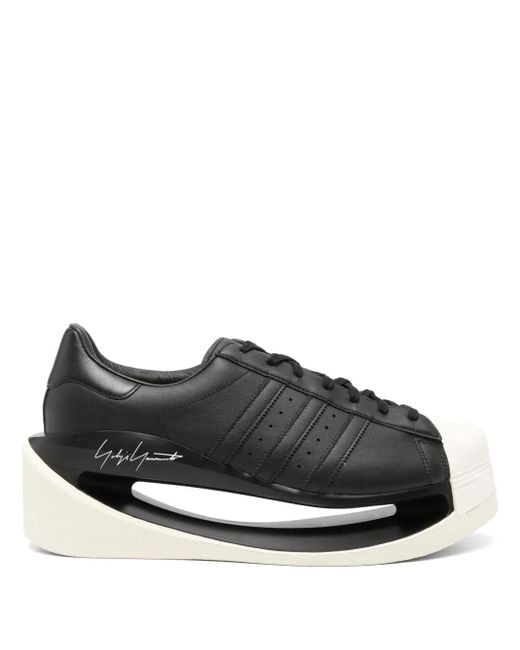 Y-3 Black Leather Sneakers With Contrasting Toecap And Logo Detail for men