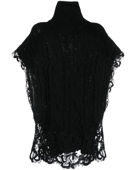 Ermanno Scervino Black Floral-embroidered Cable-knit Top