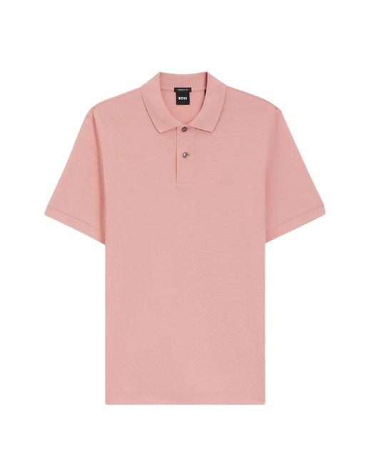 Boss Pink Button-Placket Polo Shirt for men