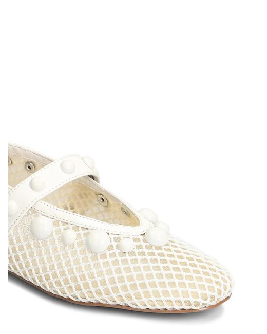 Bibi Lou White Bead-Embellished Mesh Ballet Flats