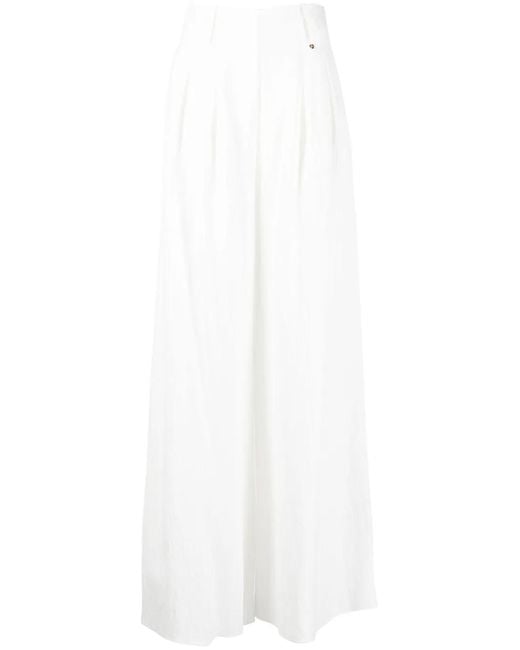 Nissa White High-Waisted Flared Trousers