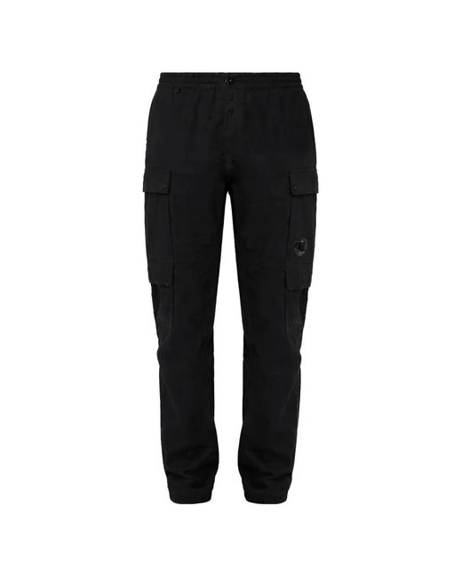 C P Company Black Buttoned Cargo Pants for men