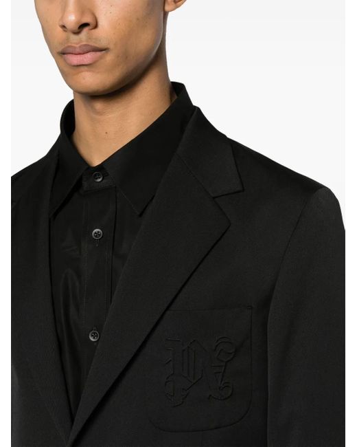 Palm Angels Black Single-Breasted Twill Blazer for men