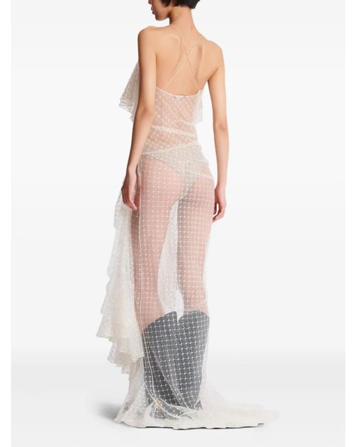 Balmain White Lace-Panel Maxi Dress