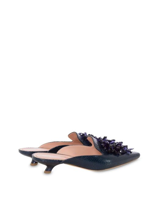 Alberta Ferretti Blue Embellished Leather Mules