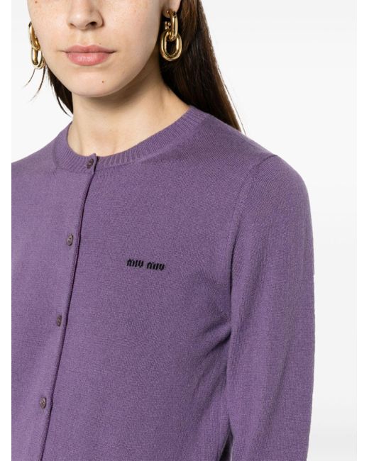 Miu Miu Purple Intarsia-knit Cashmere Cardigan
