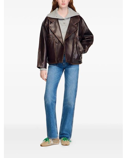 Sandro Black Oversized Leather Jacket
