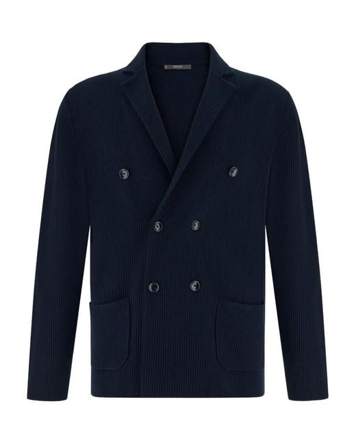 Boggi Blue Knitted Cotton Double-Breasted Jacket for men