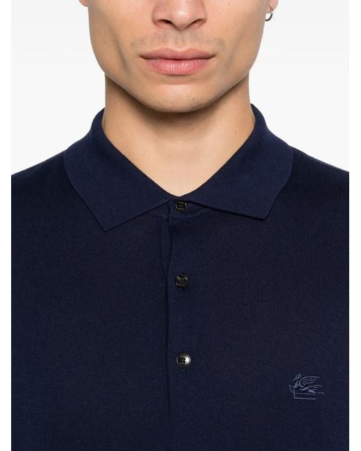 Etro Blue Embroidered Polo Shirt for men