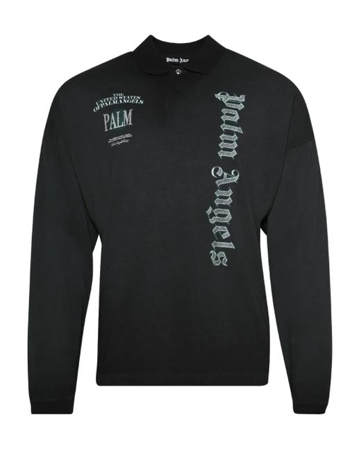 Palm Angels Black Pa Dollar Long-Sleeve Polo Shirt for men