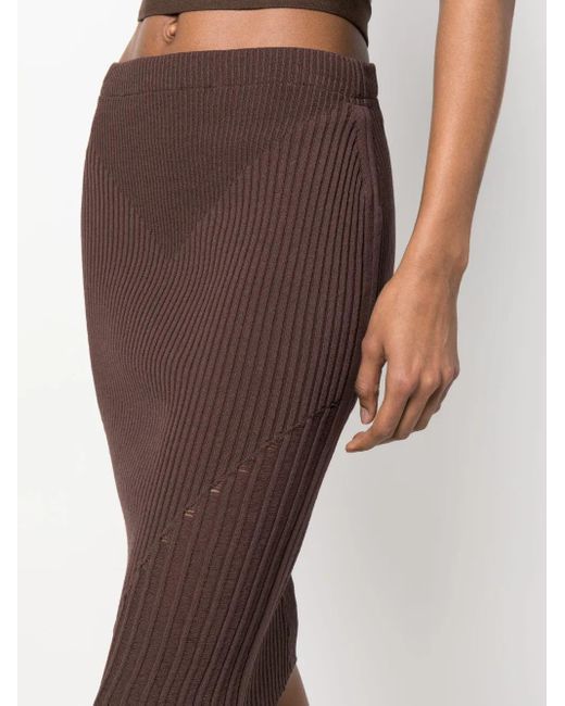 ANDREADAMO Brown Ribbed-Knit Pencil Skirt