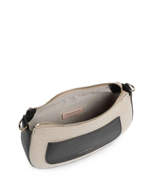 Coccinelle Black Grained-Leather Canvas Shoulder Bag
