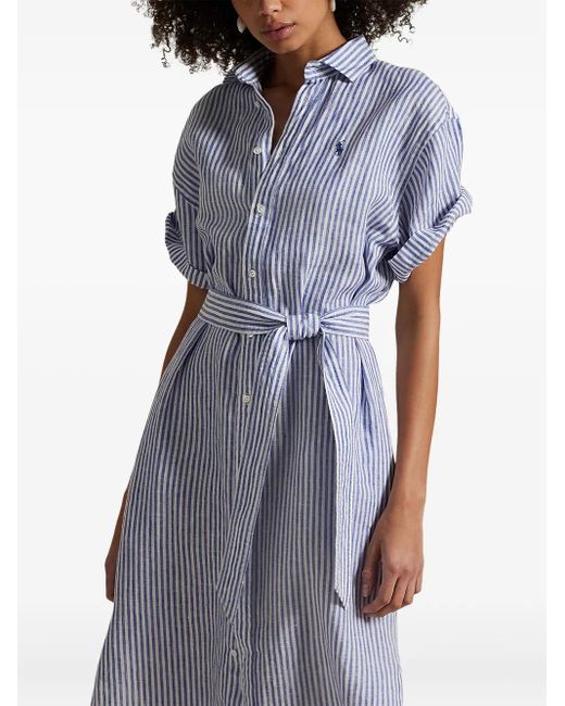 Polo Ralph Lauren Purple Kurzärmeliges Leinenkleid