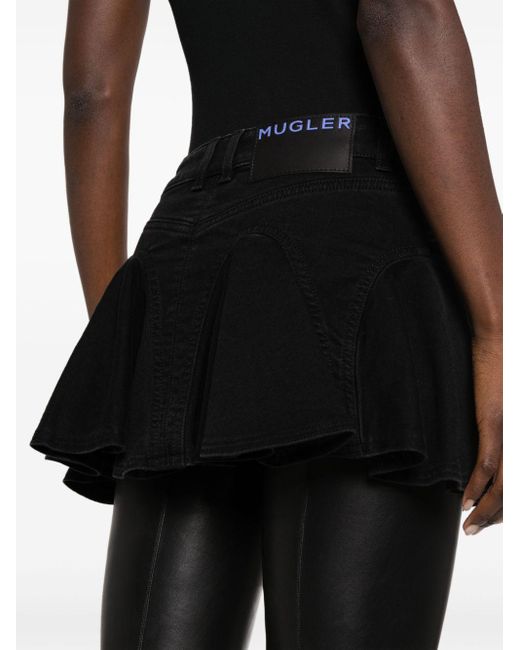 Flared denim miniskirt di Mugler in Black