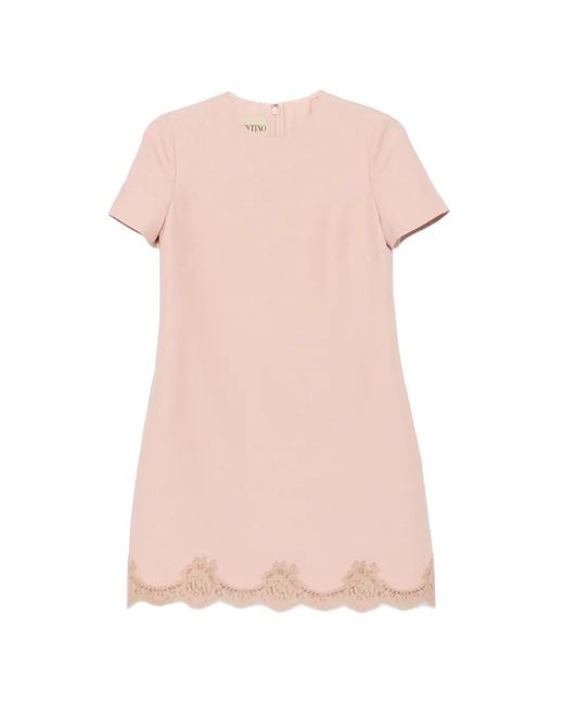 Valentino Garavani Pink Lace-Trim Shift Mini Dress