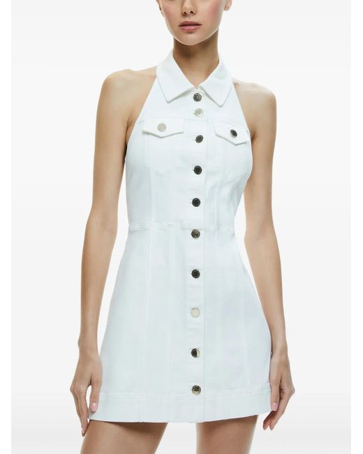 Alice + Olivia White Kendall Denim Halter Mini Dress