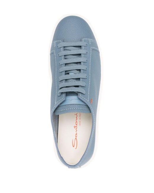 Santoni Leren Sneakers Met Logopatch in het Blue voor heren