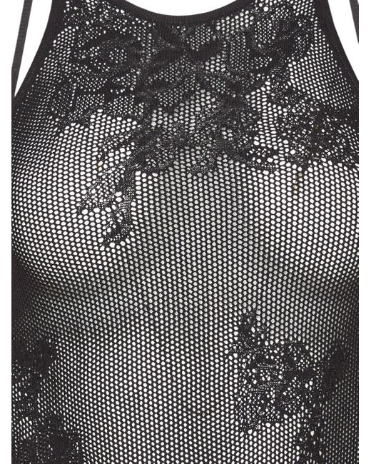Lace Racer Fleur du Mal Pointelle-Knit Lace Racer Bodysuit in Gray | Lyst