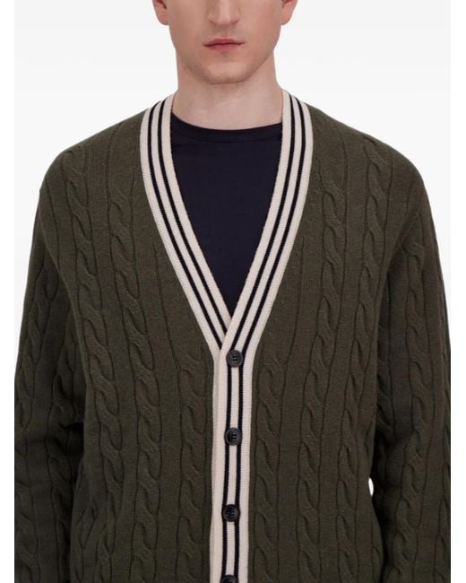 Herno Black Cable-Knit Striped-Trim Cardigan for men