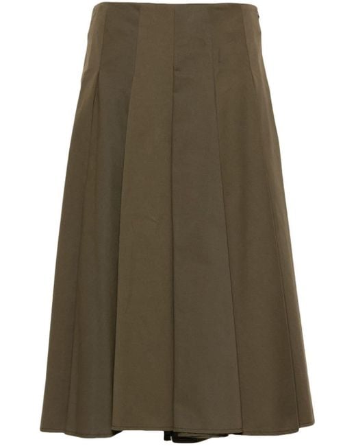 Semicouture Green Gabardine-weave Midi Skirt