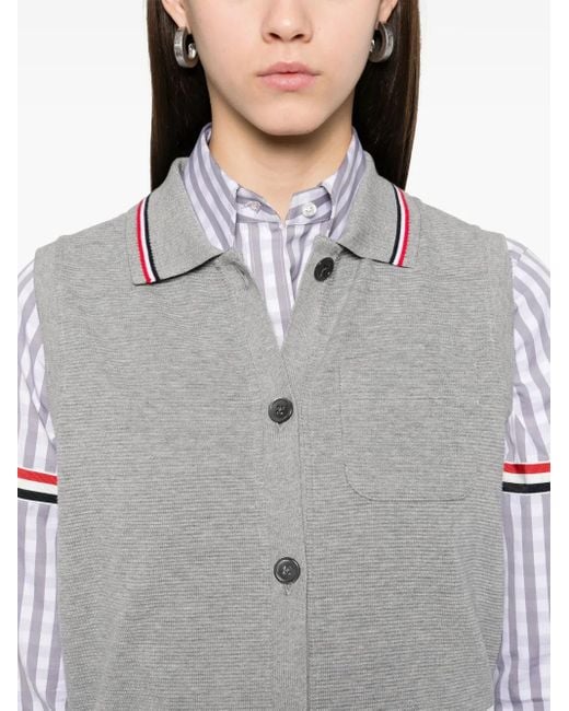 Thom Browne Gray Cotton Waffle Sleeveless Button Shirt
