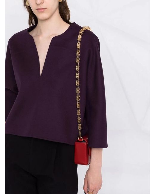 Valentino Garavani Purple V-Neck Cropped-Sleeve Knitted Top