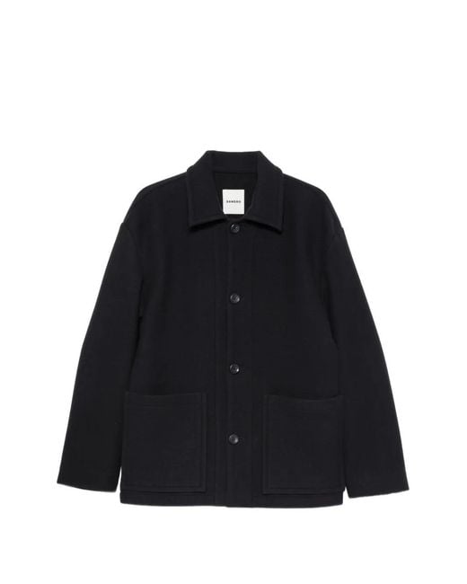 Sandro Black Button-Fastening Wing-Collar Jacket for men
