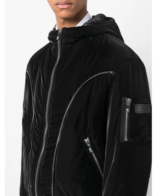 Versace Black Hooded Nylon Jacket With Decorative Zips for men