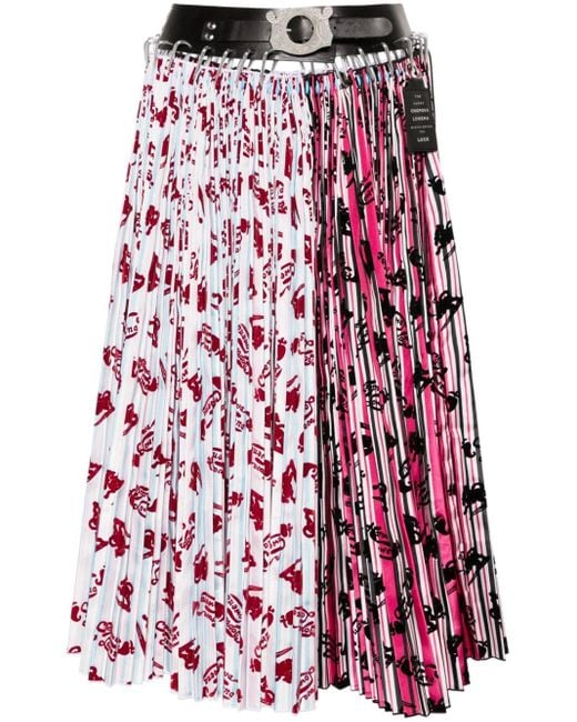 Chopova Lowena Red Daydream Plissé Midi Skirt
