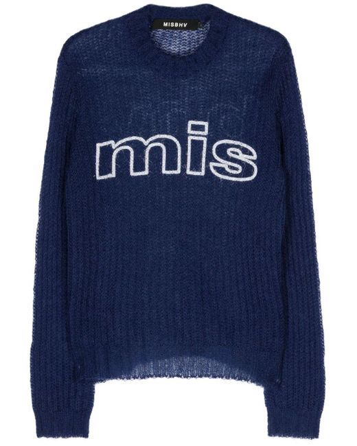 M I S B H V Blue Unbrushed Mohair Open Knit Jumper