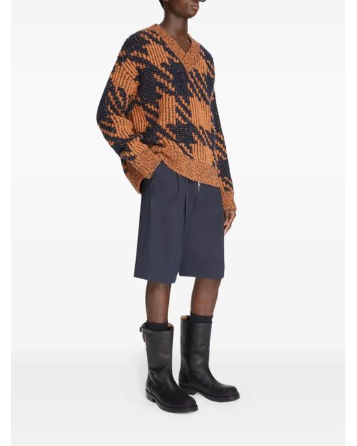 Dries Van Noten Brown Houndstooth V-Neck Sweater for men