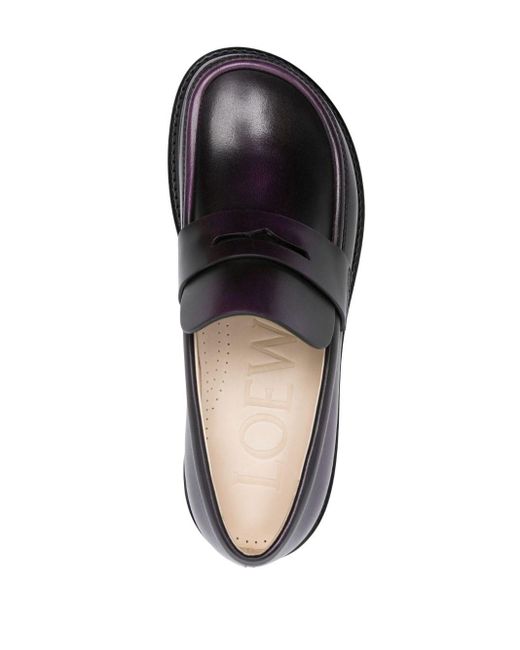 Loewe Black Blaze Faded-effect Leather Loafers