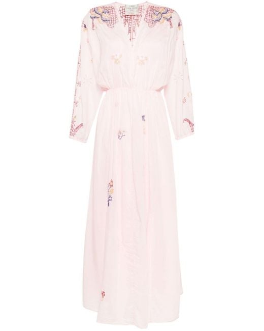 Forte Forte Embroidered-Design V-Neck Maxi Dress in Pink Forte Forte Embroidered-Design V-Neck Maxi Dress in Pink