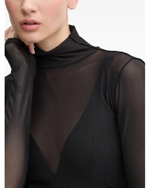 HUGO Black High-Neck Semi-Sheer Blouse