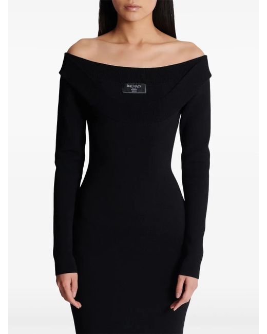 Balmain Ribgebreide Maxi-Jurk in het Black