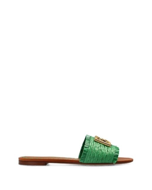 Dolce & Gabbana Green Logo-Plaque Fringed Sandals