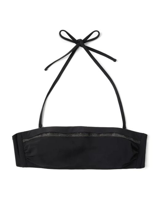 Brunello Cucinelli Black Techno Jersey Monili-Trim Bikini Top