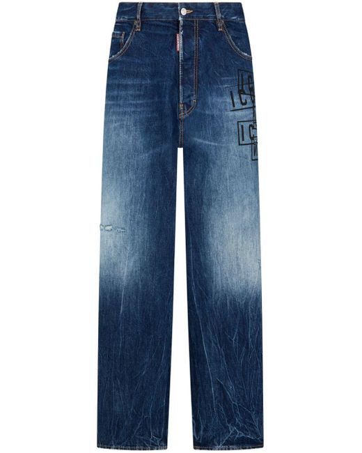 DSquared² Blue Icon-print High-rise Straight-leg Jeans for men