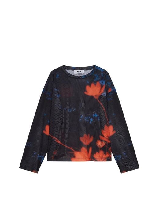 MSGM Blue T-Shirt Ample À Fleur for men