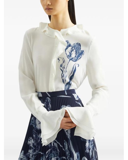 Erdem White Ruffled Floral Shirt