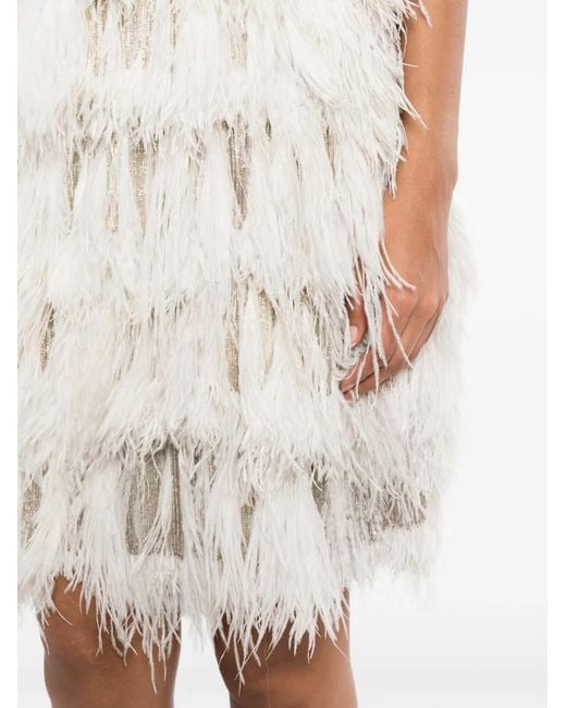 Naeem Khan White Feather-Trim Dress