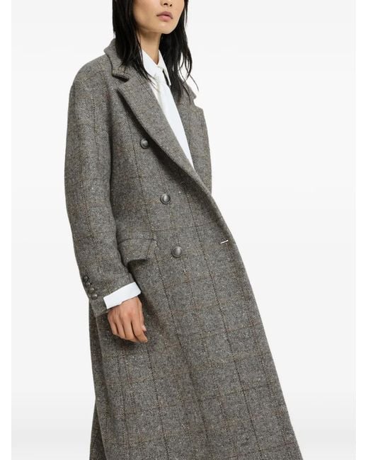 Brunello Cucinelli Gray Check-Pattern Double-Breasted Coat