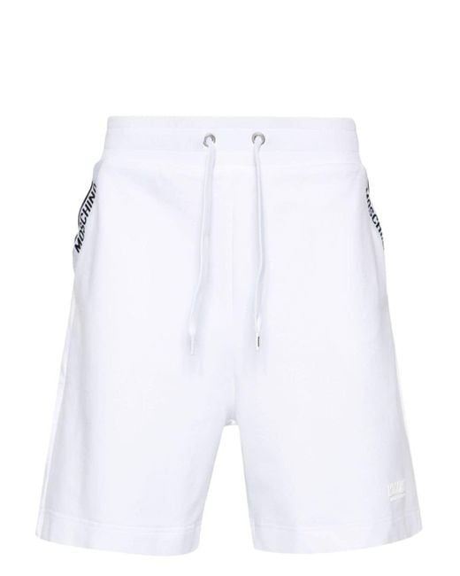 Moschino White Logo-tape Cotton Shorts for men