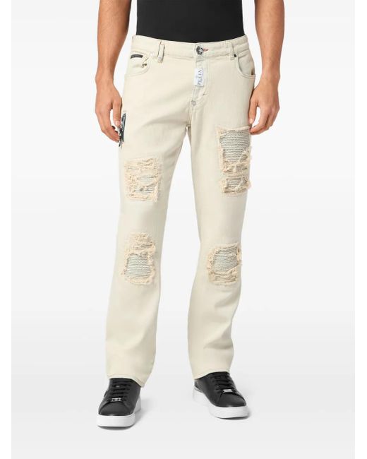 Philipp Plein Natural Logo-Patch Jeans for men