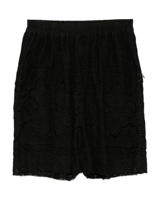 By Walid Black Lace-Embellished Shorts for men
