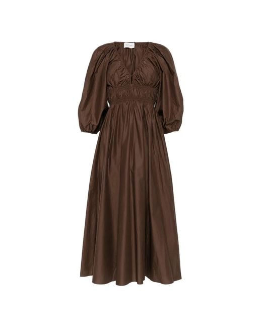 Matteau Brown Shirred Plunge Dress