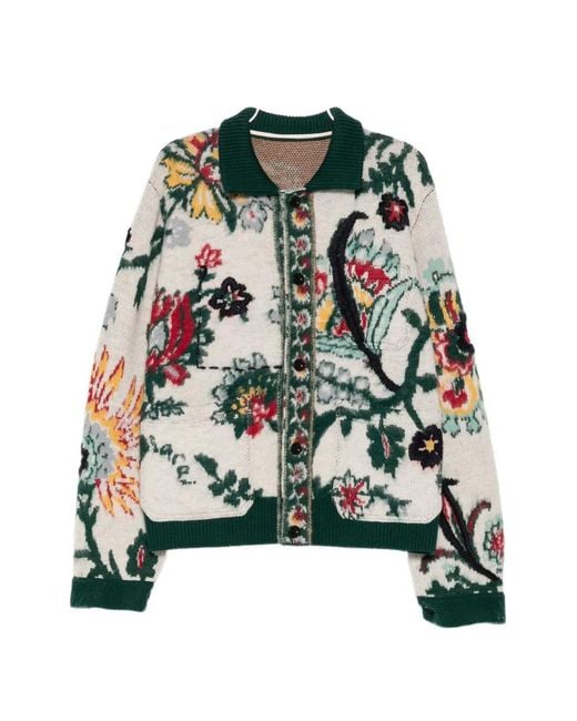Sacai Green Wool Jacquarded Cardigan for men